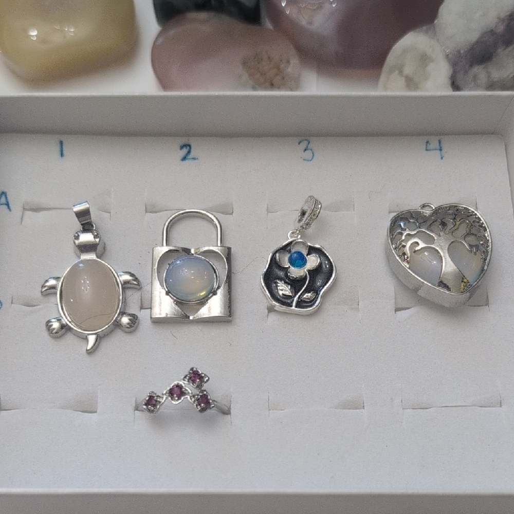 Silver and Gemstone Pendant Set
